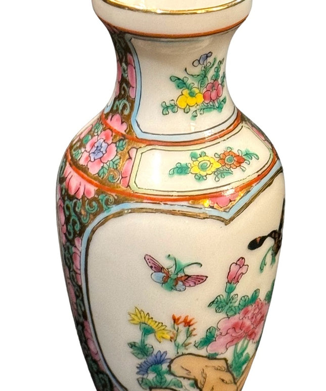 Vintage Chinese Stamped miniature vase birds painted ceramic