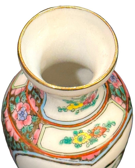 Vintage Chinese Stamped miniature vase birds painted ceramic