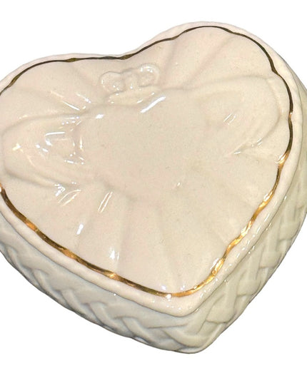 Vintage Belleek Ireland ceramic Heart Clauddah Trinket jar box