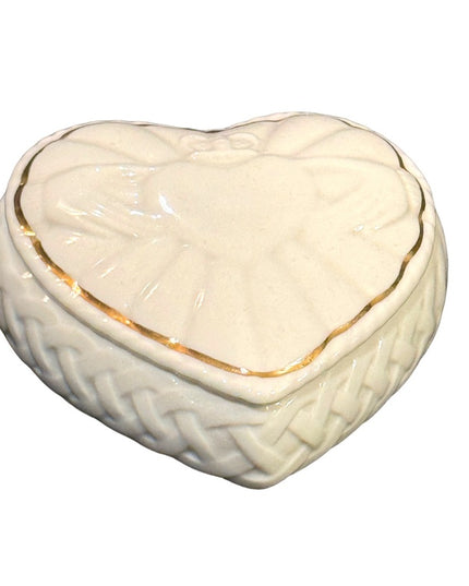 Vintage Belleek Ireland ceramic Heart Clauddah Trinket jar box