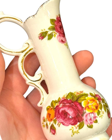 Vintage Cottage rose vase flowers bone china