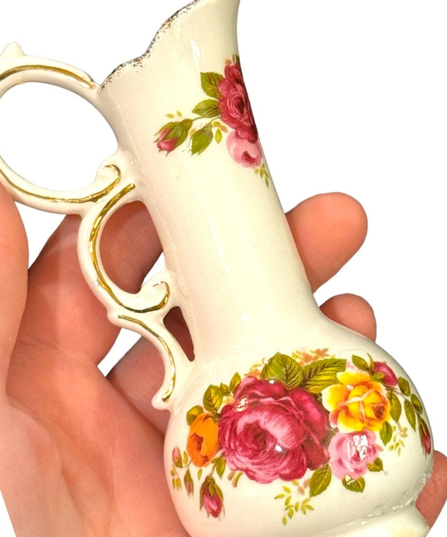 Vintage Cottage rose vase flowers bone china