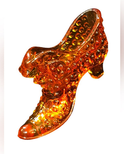 Vintage Fenton Hobnail fancy Amber orange glass collectible boot