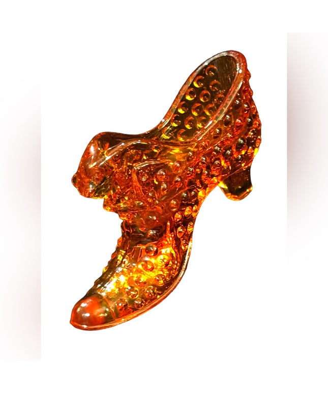 Vintage Fenton Hobnail fancy Amber orange glass collectible boot