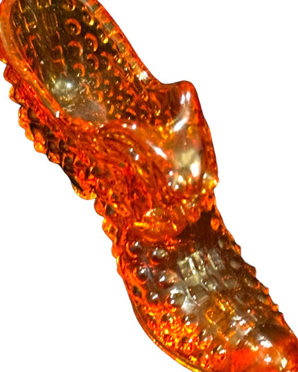 Vintage Fenton Hobnail fancy Amber orange glass collectible boot