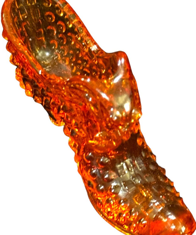 Vintage Fenton Hobnail fancy Amber orange glass collectible boot