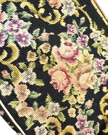 Antique Petite point fancy flowers ornate brass metal purse wristlet