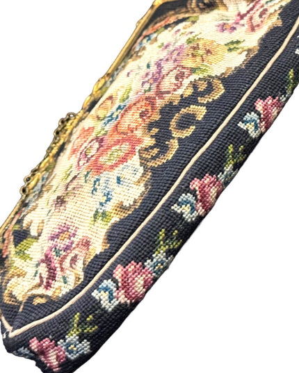 Antique Petite point hand made brass hardware fancy wristlet