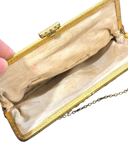 Antique Petite point hand made brass hardware fancy wristlet