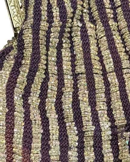 Antique Art deco silver hand made beaded flapper purse purple w glass beads