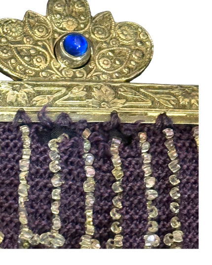 Antique Art deco silver hand made beaded flapper purse purple w glass beads