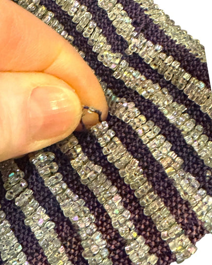 Antique Art deco silver hand made beaded flapper purse purple w glass beads