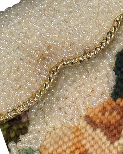 Vintage Mid Century Micro bead petite point handmade fancy purse flowers
