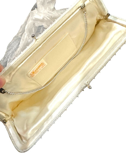 Vintage Mid Century 1950s Micro bead flower satin event wedding purse clutch