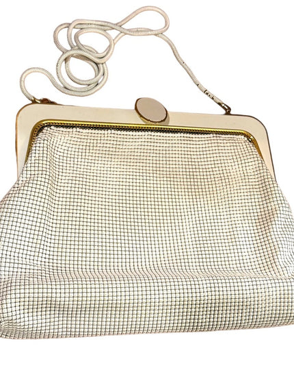 Vintage Mid Century 1950s White enamel GLOMESH Metal mesh purse w/box event
