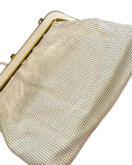 Vintage Mid Century 1950s White enamel GLOMESH Metal mesh purse w/box event
