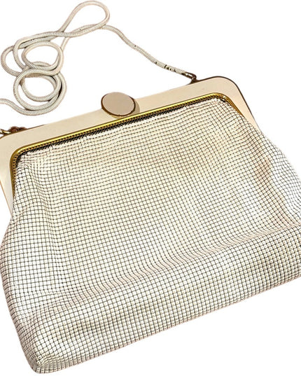Vintage Mid Century 1950s White enamel GLOMESH Metal mesh purse w/box event