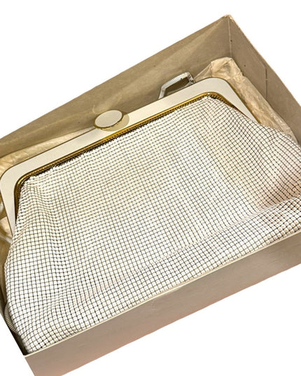 Vintage Mid Century 1950s White enamel GLOMESH Metal mesh purse w/box event