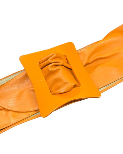 Lovely vintage ORANGE fancy large  thick leather belt