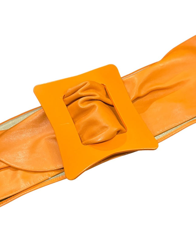 Lovely vintage ORANGE fancy large  thick leather belt