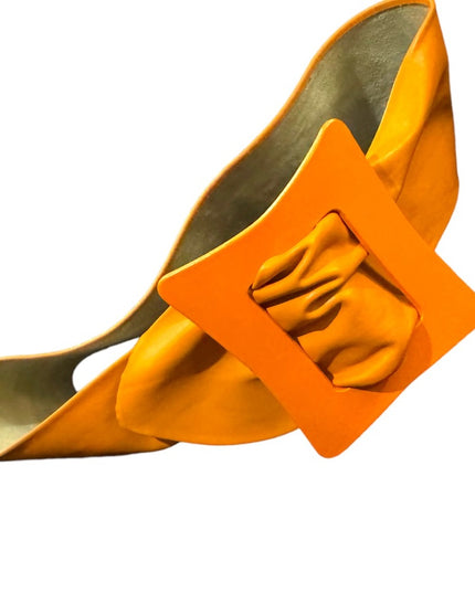 Lovely vintage ORANGE fancy large  thick leather belt