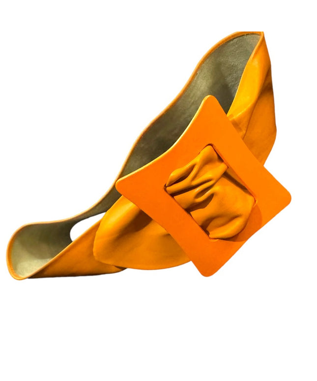 Lovely vintage ORANGE fancy large  thick leather belt