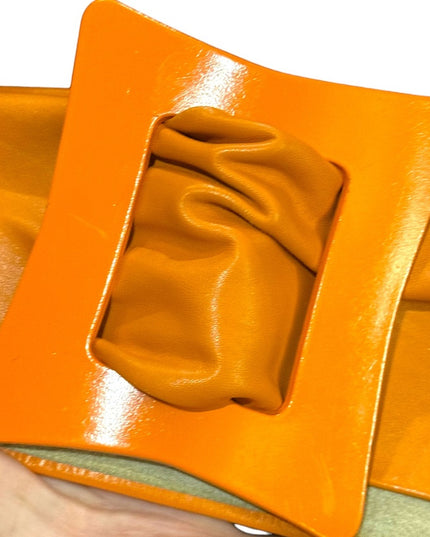 Lovely vintage ORANGE fancy large  thick leather belt