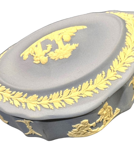 Vintage blue Jasperware Wedgewood fancy trinket box ceramic