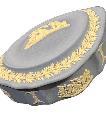 Vintage blue Jasperware Wedgewood fancy trinket box ceramic