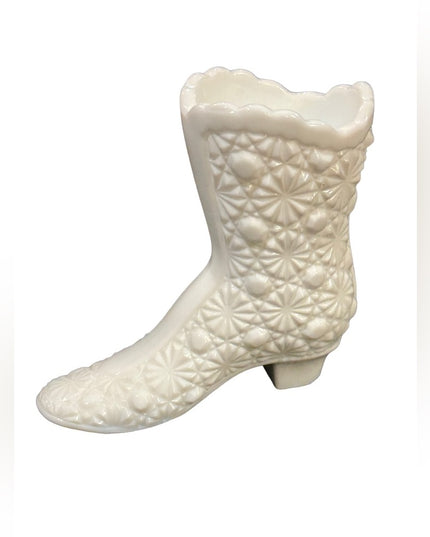 Vintage White milk glass Fenton style? Glass boot shoe