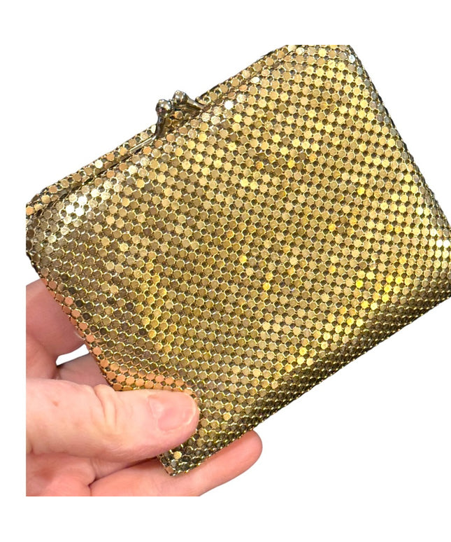 Vintage gold metal mesh wallet change purse metalic
