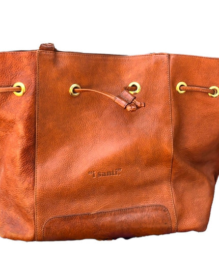I Santi Tan leather distressed  Bag purse tote Camel soft supple shopper books