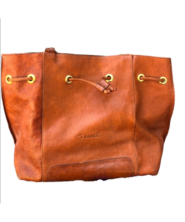 I Santi Tan leather distressed  Bag purse tote Camel soft supple shopper books