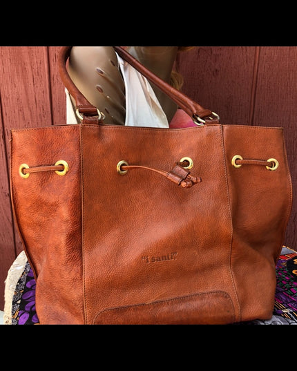 I Santi Tan leather distressed  Bag purse tote Camel soft supple shopper books