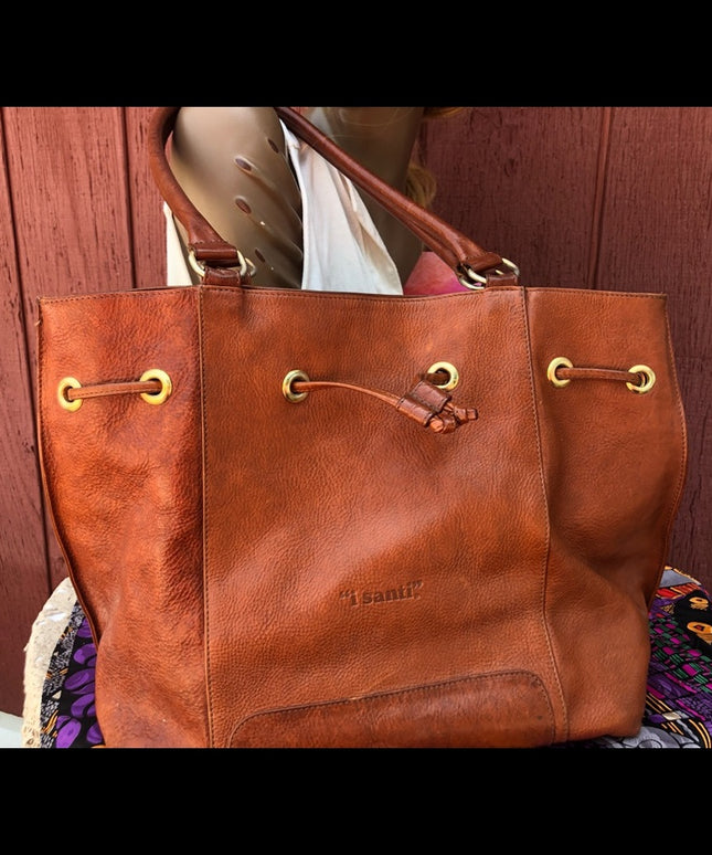I Santi Tan leather distressed  Bag purse tote Camel soft supple shopper books