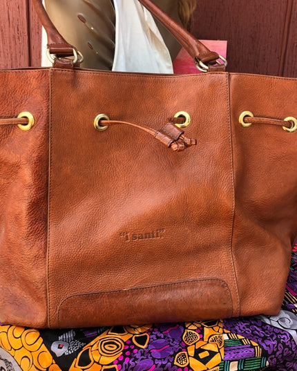 I Santi Tan leather distressed  Bag purse tote Camel soft supple shopper books