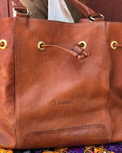 I Santi Tan leather distressed  Bag purse tote Camel soft supple shopper books