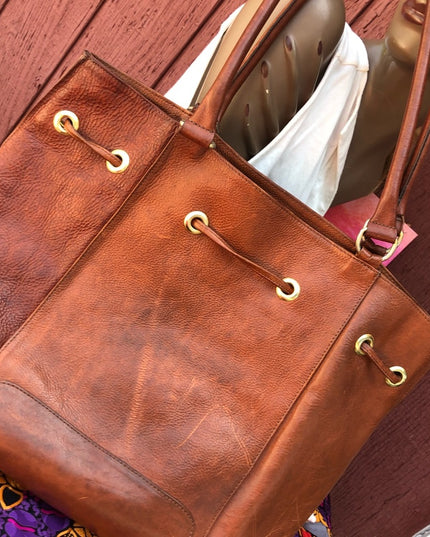 I Santi Tan leather distressed  Bag purse tote Camel soft supple shopper books