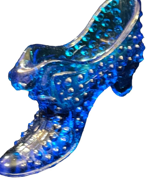Vintage Fenton Hobnail Cobalt blue fancy glass boot