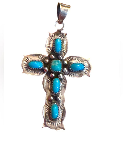 Vintage sterling silver Artisan Navajo Southwestern signed Cross pendant