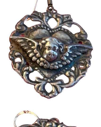 Art Nouveau Deco Antiqued Sterling silver raphaels angel heart earrings 925