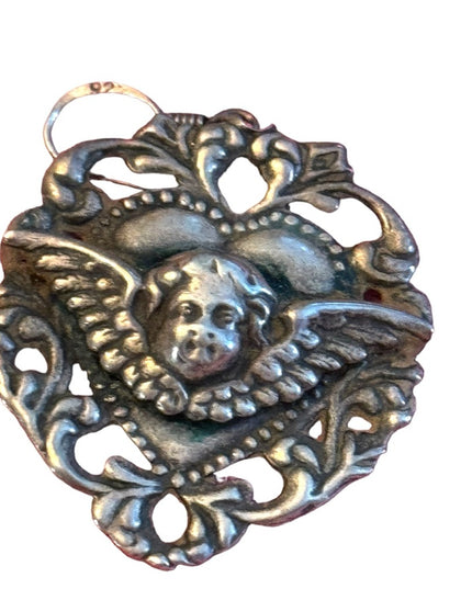 Art Nouveau Deco Antiqued Sterling silver raphaels angel heart earrings 925