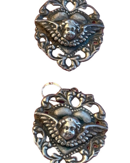 Art Nouveau Deco Antiqued Sterling silver raphaels angel heart earrings 925
