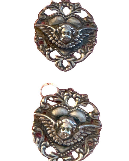 Art Nouveau Deco Antiqued Sterling silver raphaels angel heart earrings 925