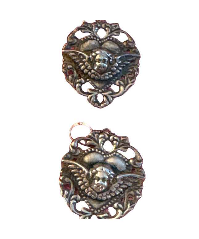 Art Nouveau Deco Antiqued Sterling silver raphaels angel heart earrings 925
