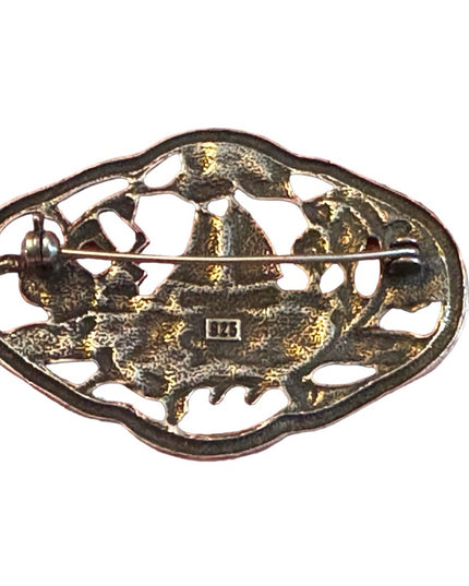 Vintage Sterling silver 925 Nautical Sailboat fancy etched brooch
