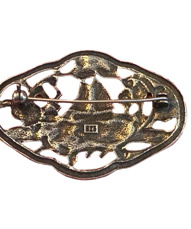 Vintage Sterling silver 925 Nautical Sailboat fancy etched brooch