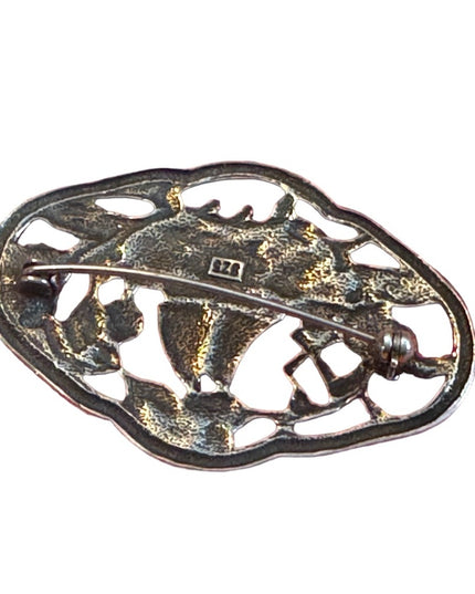 Vintage Sterling silver 925 Nautical Sailboat fancy etched brooch