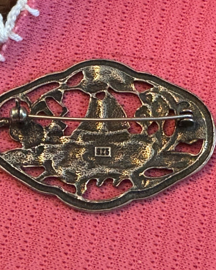Vintage Sterling silver 925 Nautical Sailboat fancy etched brooch