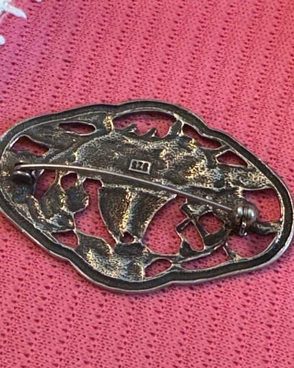 Vintage Sterling silver 925 Nautical Sailboat fancy etched brooch